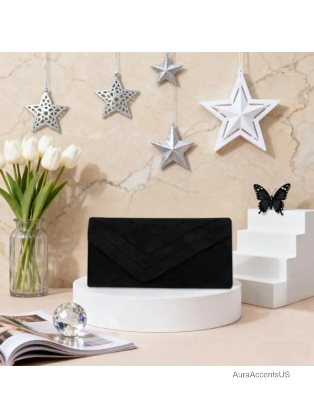 Suede Envelope Clutch Purse with Chain Strap for Weddings and Evening Events